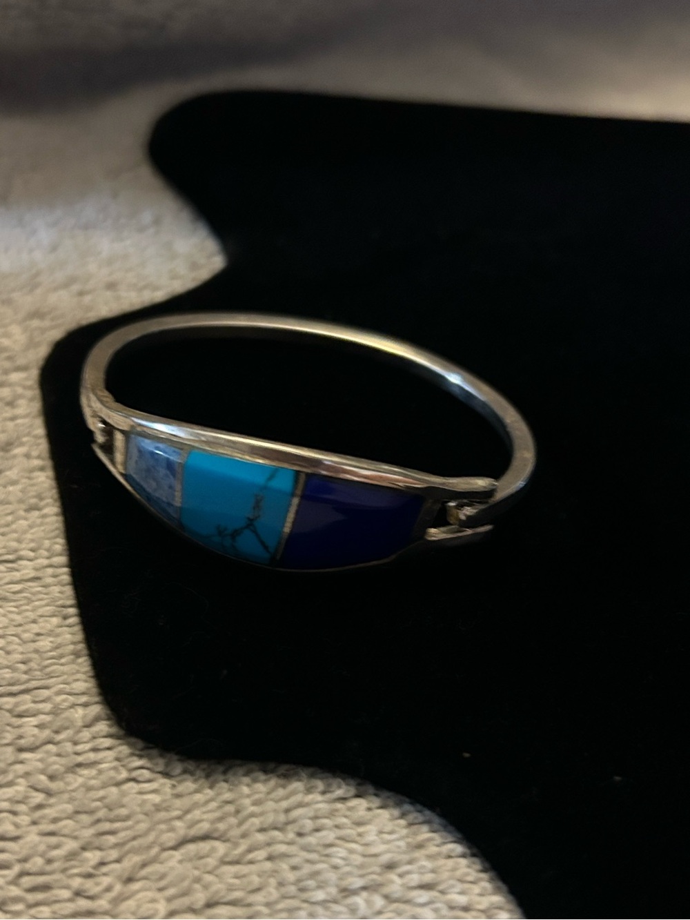 Sterling Silver Turquoise & Blue Inlay Hinged Bracelet